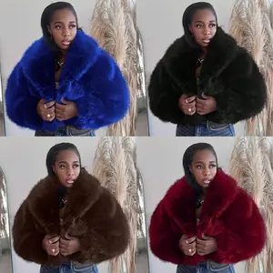 New Autumn/Winter Elegant Socialite-Style Turn-Down Collar Faux Fur Effect Short Coat