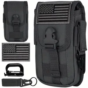 Smartphone Waist Pouch Smartphone Storage Case MOLLE System Accessory Pouch Tactical Pack Waist Bag/Belt Pouch Side Pouch Fits 4.7"-6.7" phones (with protective case) Features American flag patch, D-ring, and gear clip Waist Packs