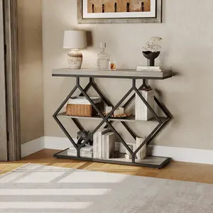 Farmhouse 39 Inch Entryway Table,3-Tier Narrow Entryway Sofa Table with Open Storage Shelves, Space-Saving Living Room or Hallway Furniture