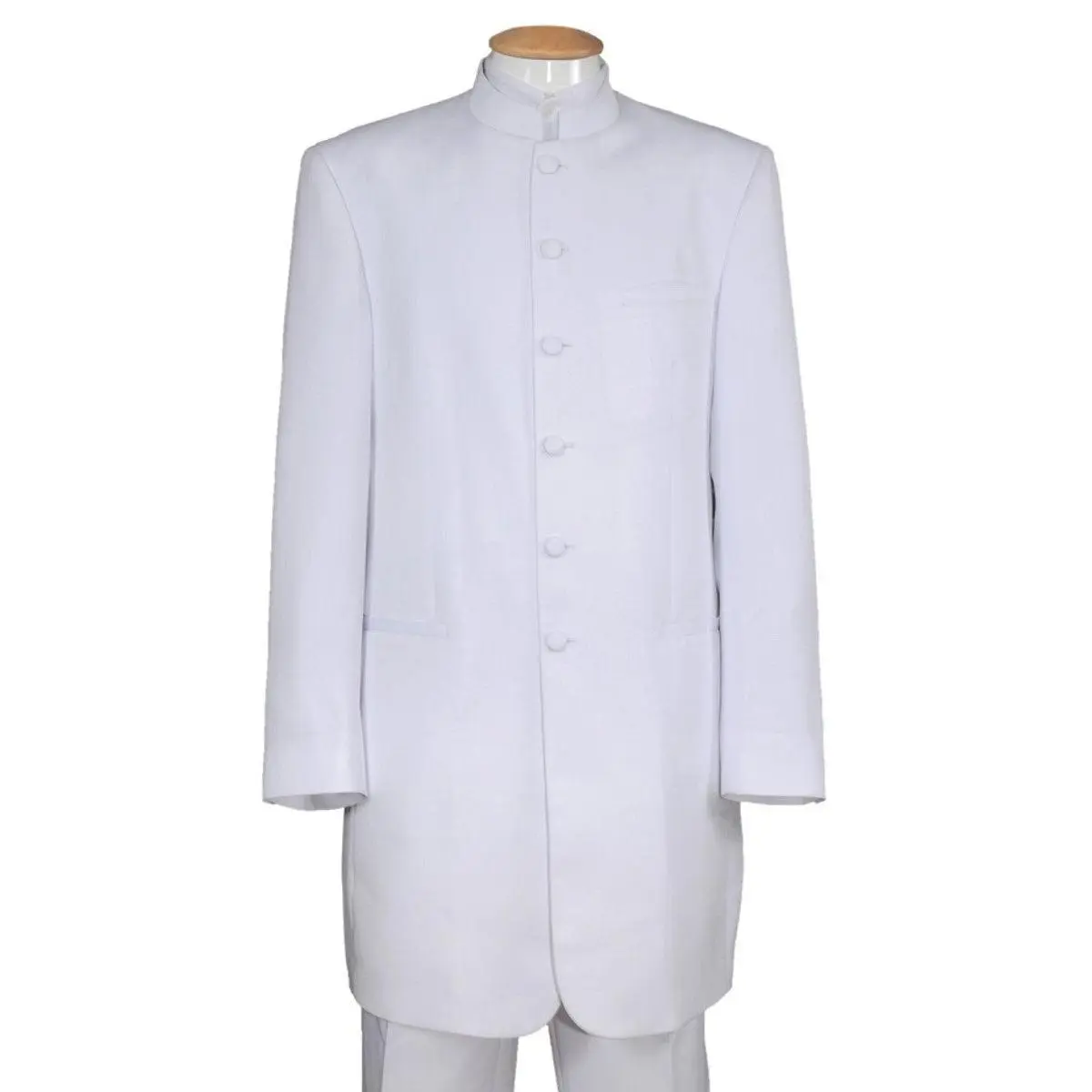 Mens Long Mandarin Collar Zoot Suit Tuxedo in White