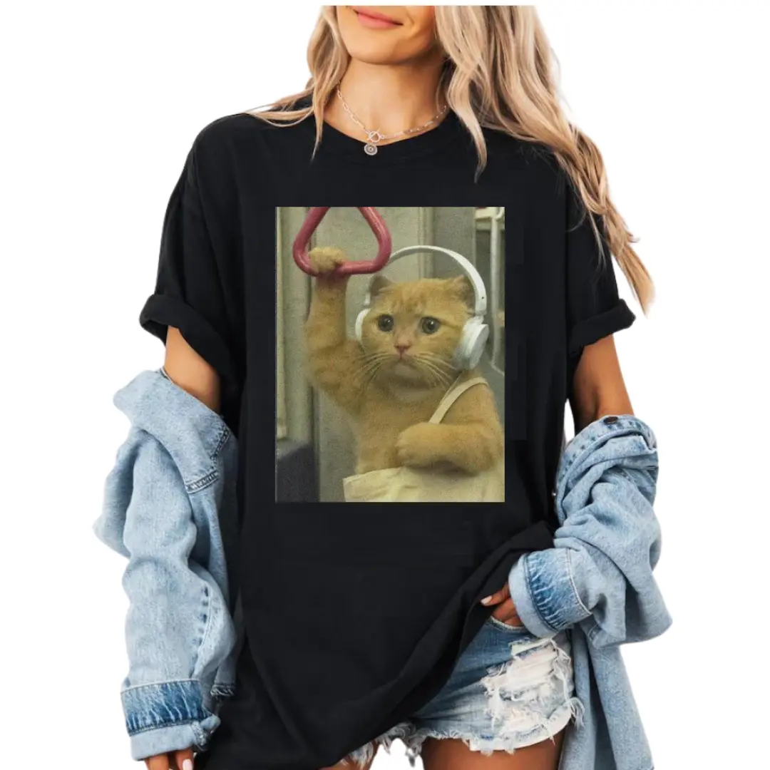 Subway Cat Meme Shirt, Gen Z Joke Shirt, Stupid Brainrot Gift, Cat Lover Gift, Funny Kitty Tee, Cool Cat Shirt