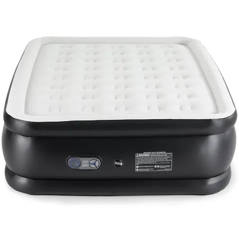 Sweetcrispy Inflatable Airbed for Couples, 22in-Queen 80"x60" Anti-Scratch PVC Shell Resists Wear Raised Blow Up Bed with Built-in Pump, Moisture-Wicking Flocking Top Feels Soft on Bare Skin, Stable Honeycomb Core, 660lb Capacity for Camping, Travel
