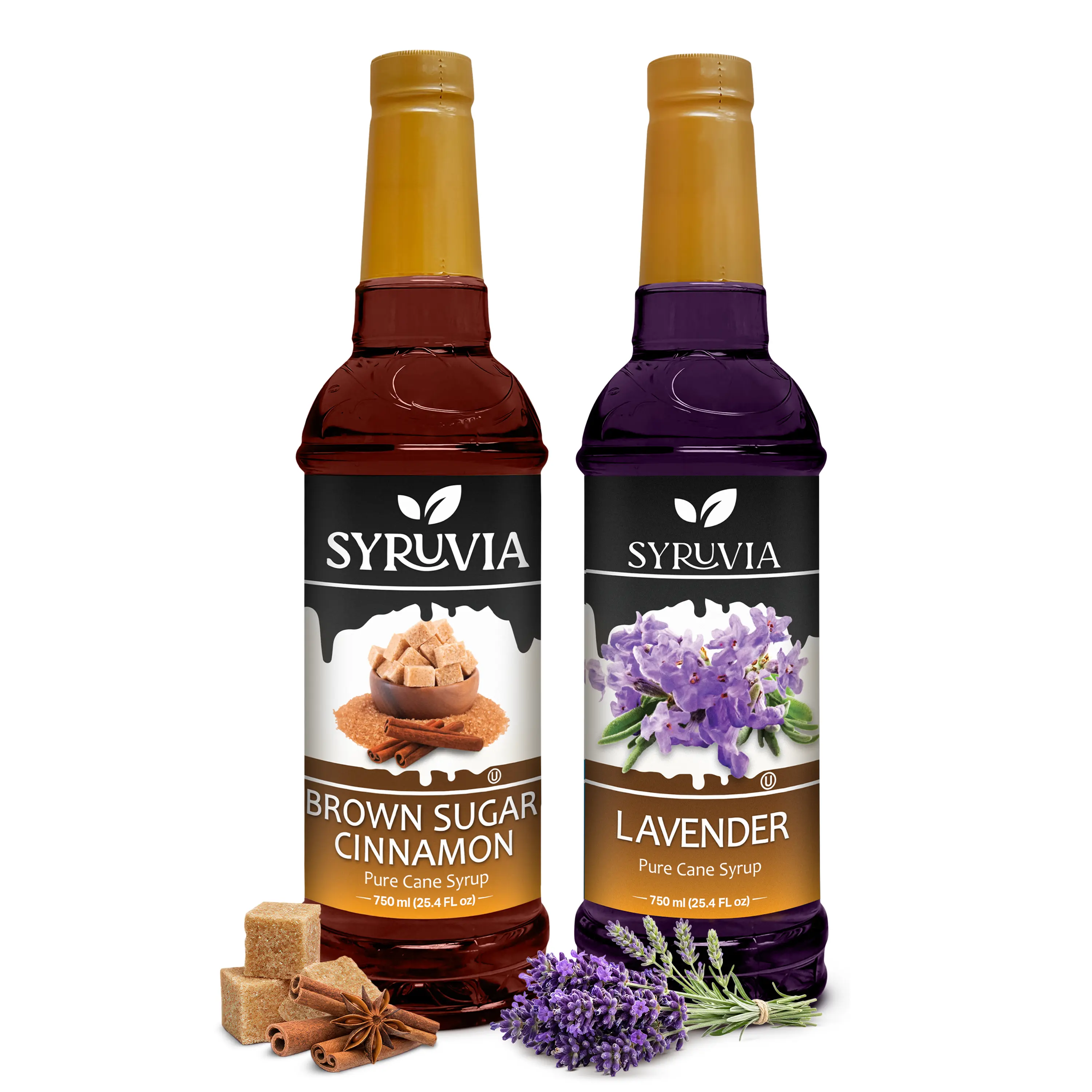 Syruvia Sweet Coffee Syrup Variety Pack - 2-Pack Brown Sugar Cinnamon & Lavender Flavors - 25.4 fl oz, for Lattes, Beverages & Desserts, Beverage