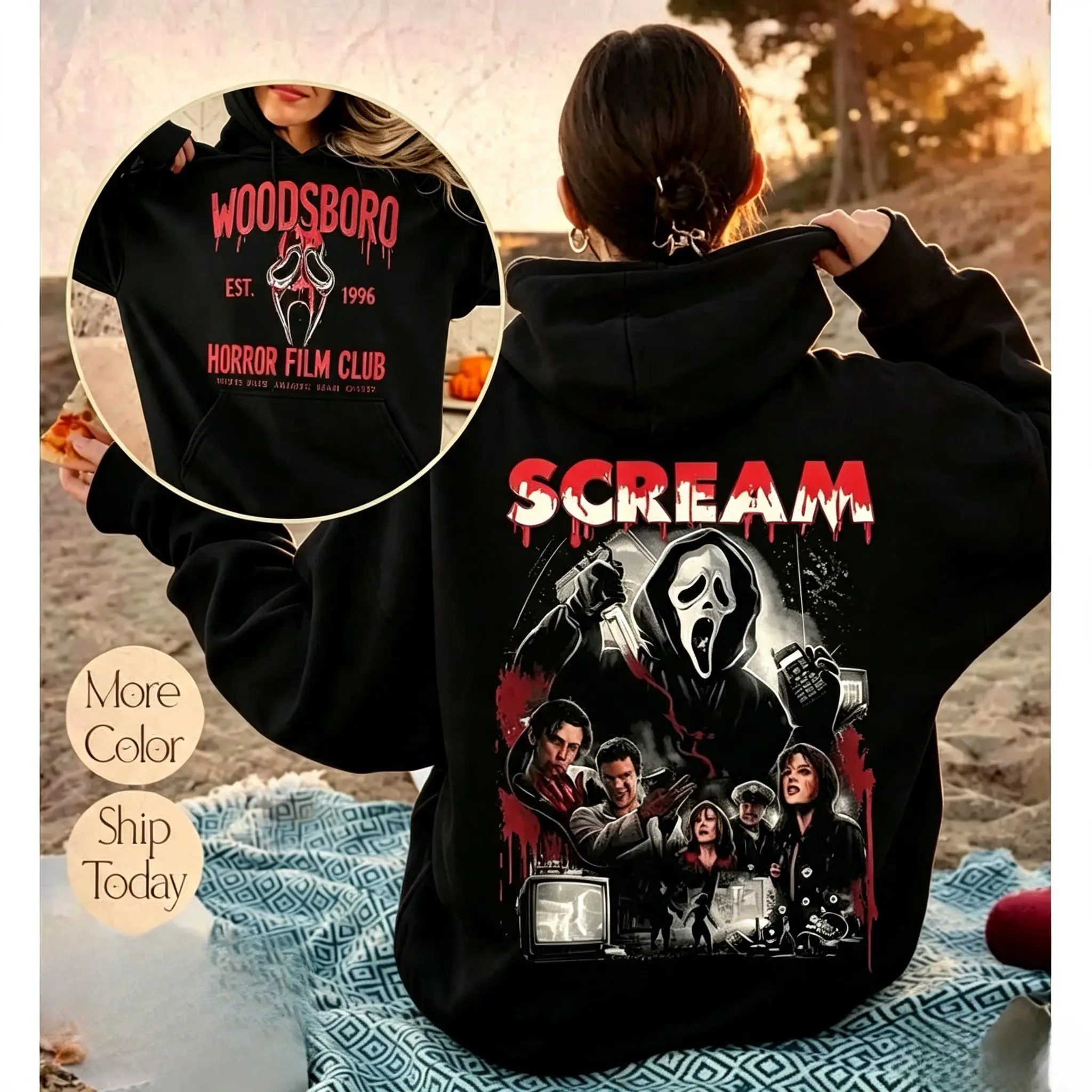 Woodsboro Horror Film Club 2 Sided Sweatshirt, Ghostface Shirt, Scary Halloween Hoodie, Horror Film Club Sweater, Woodsboro Scream Shirt, Scream Ghost Shirt