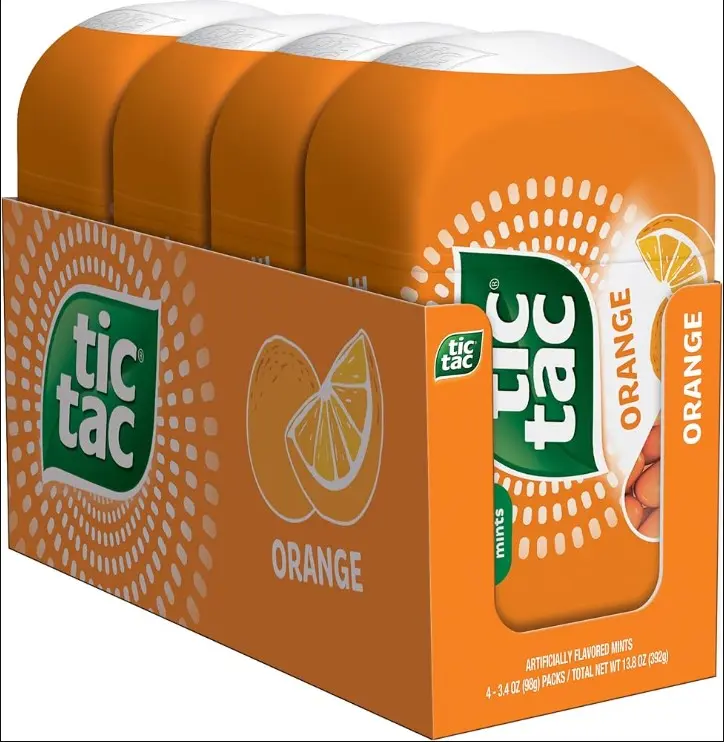 Tic Tac Orange Flavored Mints, 4 Count, On-The-Go Refreshment, 3.4 Oz Each