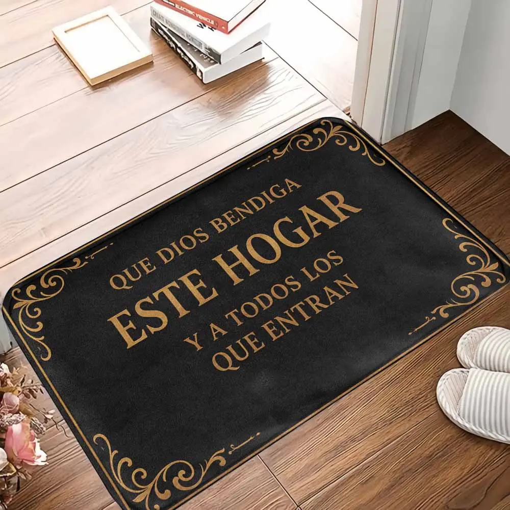 Vintage Gold Letter Print Bless This Home Doormat - Durable Polyester-Rubber Non Slip Rugs, Absorbent Low Profile Entryway Rug, Breathable Bath Decor for Front Door, Housewarming Gift Decoration