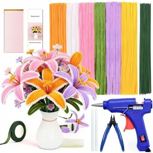 330Pcs Pipe Cleaners for Flowers, Pipe Cleaner Flower Kit with Glue Gun & Flower Instructions, 8mm Thick Multi-Color Long Chenille Stems to DIY Pipe Flowers for Mother's Day Gifts & Home Decor