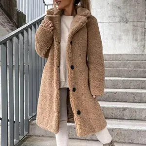 Autumn Winter Women's Long Faux Fur Coat - Thickened Teddy Fleece Jacket, Single-Breasted, Warm Flannel Material, Football Game Outfit, Street Style Womenswear