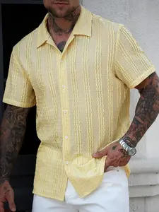 Men's Solid Color Fitted Button Front Shirt, Casual Summer Wear, Comfortable & Stylish Design, Perfect for Daily Use