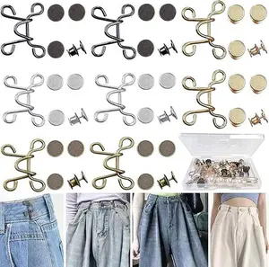48 Pieces Adjustable Waist Buckle Extender Set, 8 Set 4 Style Jean Button Pins No Sewing Pants Clips for Waist