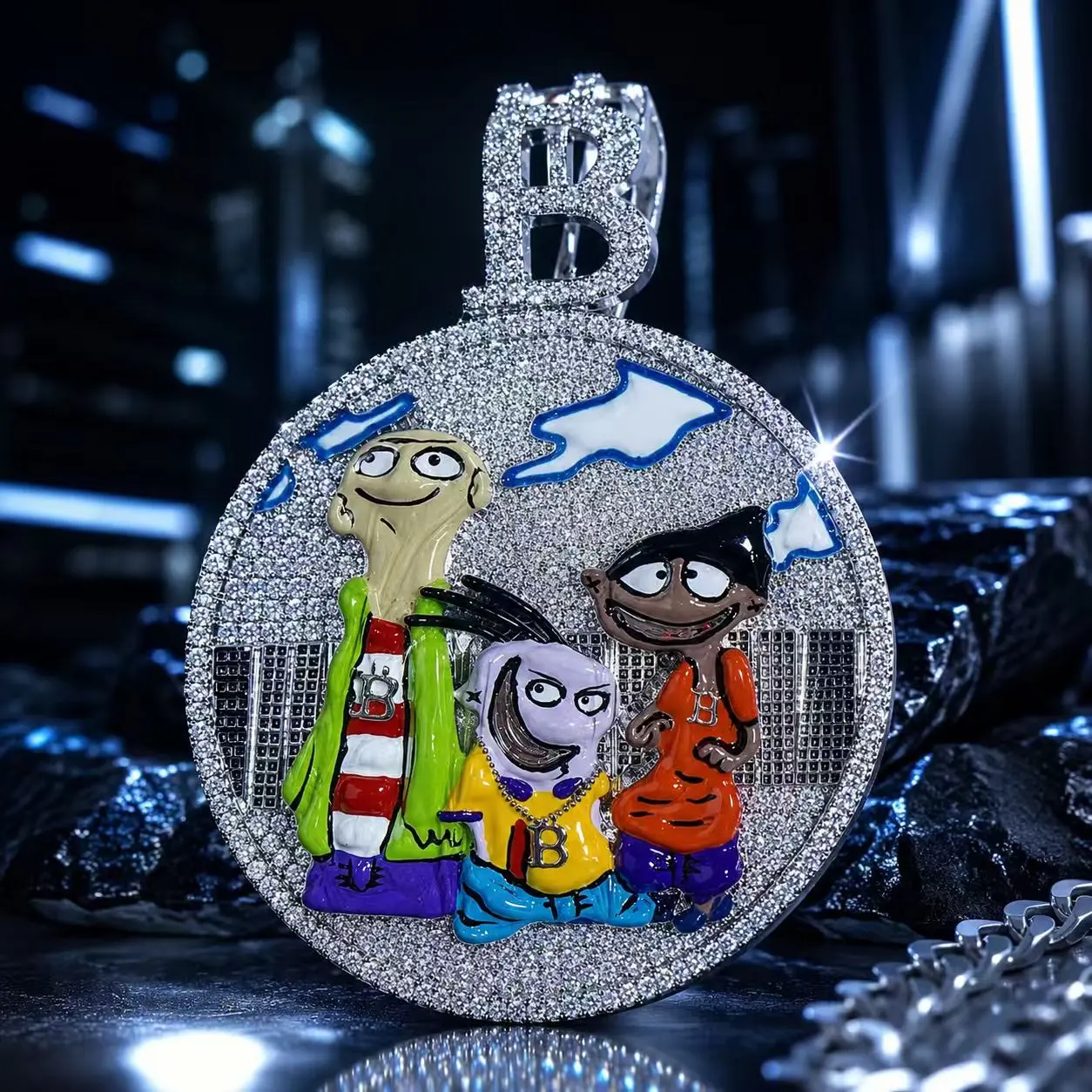 5406 Hip Hop Cartoon Character Pendant Iced CZ Bling Necklace Street Culture Jewelry Gift 5406 Hip Hop Cartoon Character Pendant Iced CZ Bling Necklace Street Culture Jewelry Gift