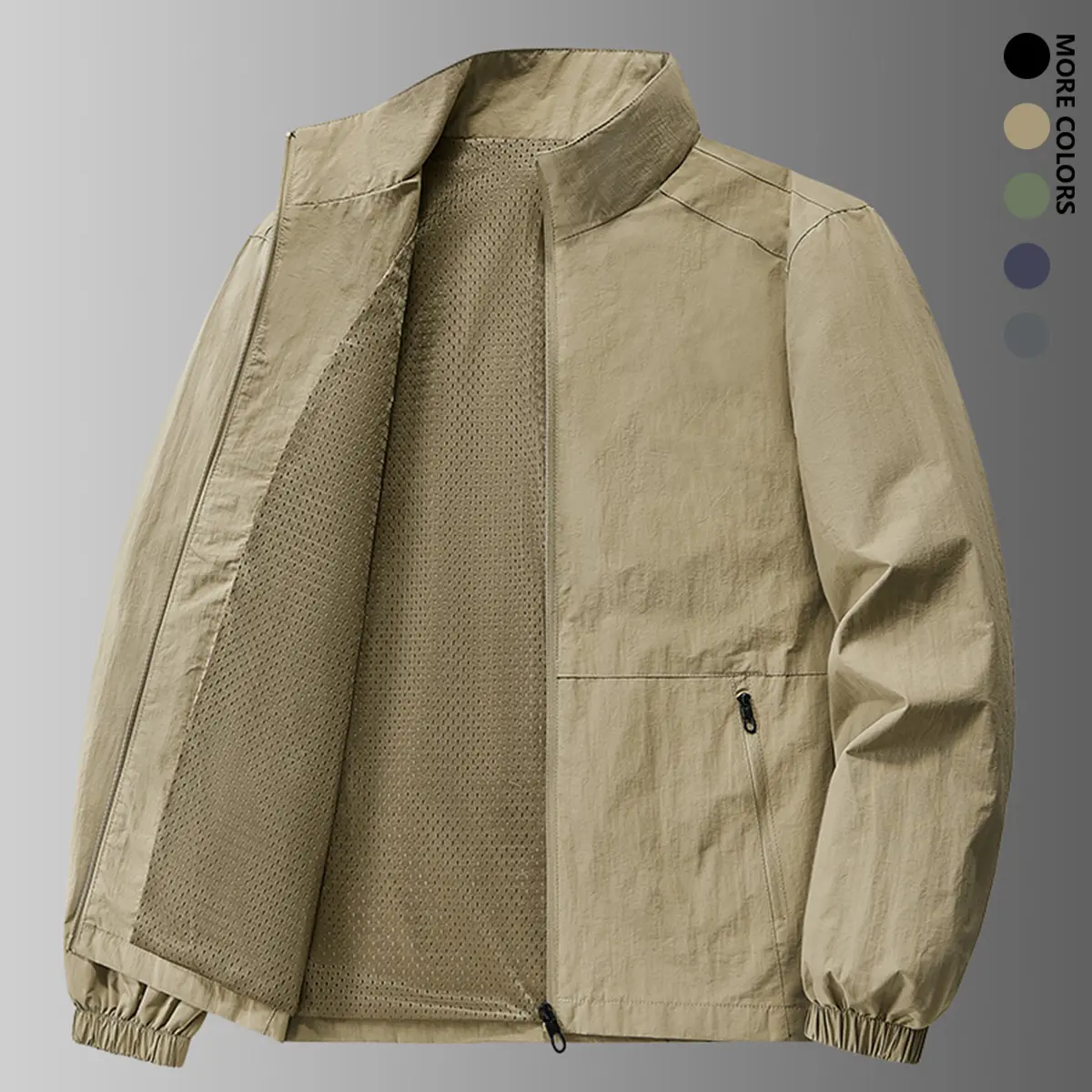 Summervibes Men's Lightweight Casual Bomber Jacket, Minimalist Plain Fitted Zip-Up for Spring and Summer, No