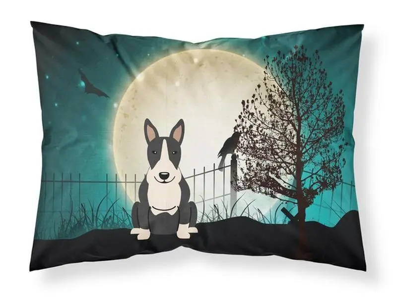 Halloween Scary Bull Terrier Pillowcase - Black White Fabric, Standard Size (20.5x0.25x30in), Breathable, Moisture-Wicking, Machine Washable, Room Decor, Bedding Linen Accessory