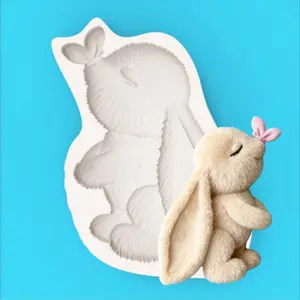 Sleeping Bunny Silicone Mold with Bow Tie, Dessert Candy Mould, Self-Made Chocolate Sugar Coat, Cure Series