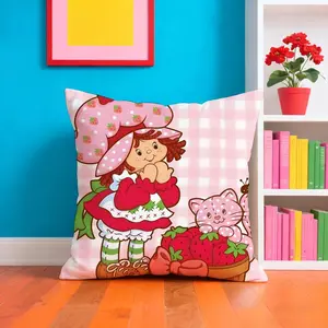 S-Stawberry Shortcake Cushion Cover Soft Short Plush Fabric Double-Sided Print | Organic, Breathable,Sofa Pillow Case,Invisible zipper Mite Removal Durable Materia | Warm Winter Home Child Gift