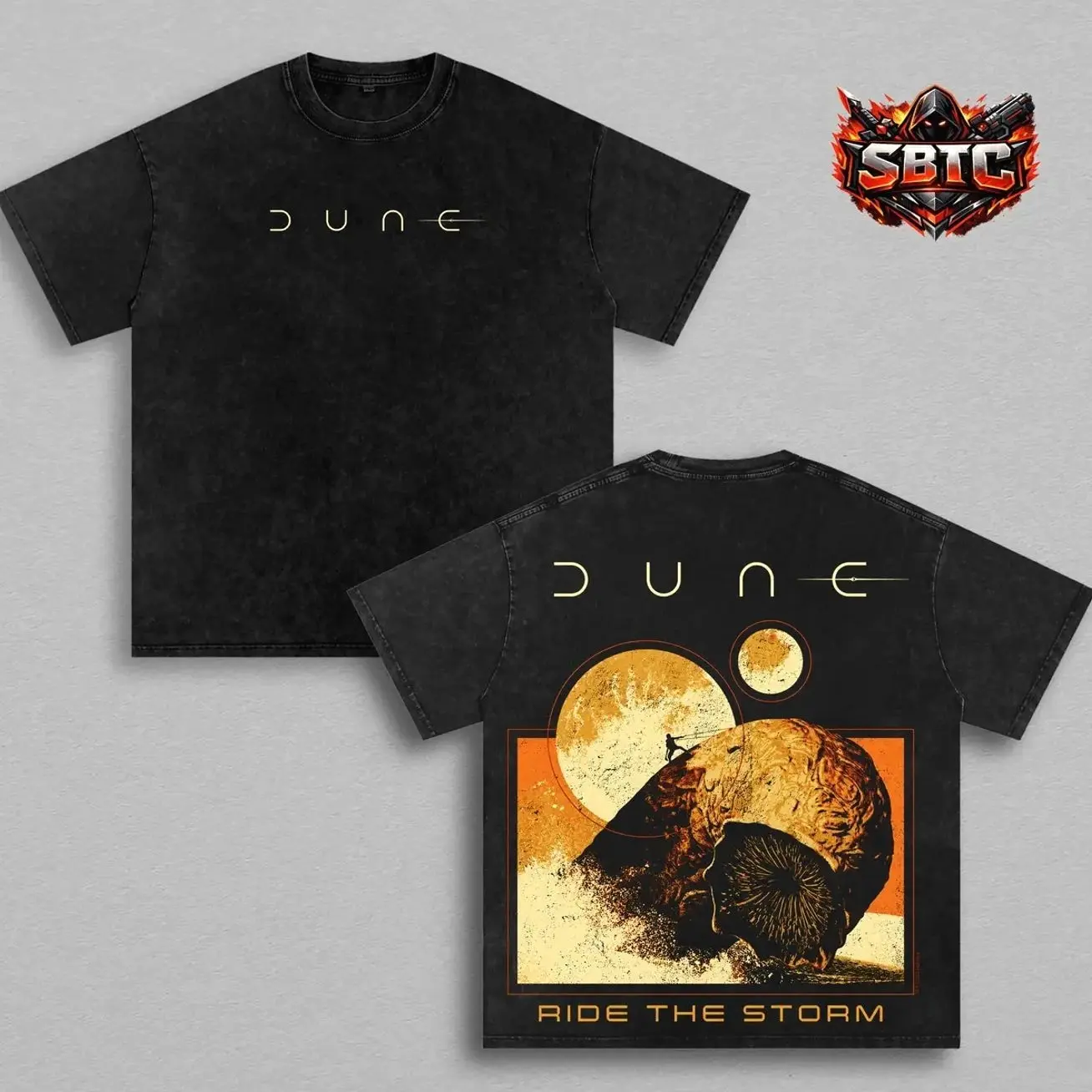 Dune Ride the Storm Vintage Washed T-Shirt, Dune Sandworm Double-Sided Graphic Tee, Sci-Fi Desert Adventure Heavy Cotton Oversized Movie Inspired Streetwear Gift UEL