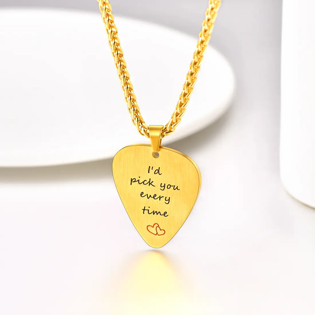 U7 Guitar Pick Necklace for Men Women R&B Music Jewelry