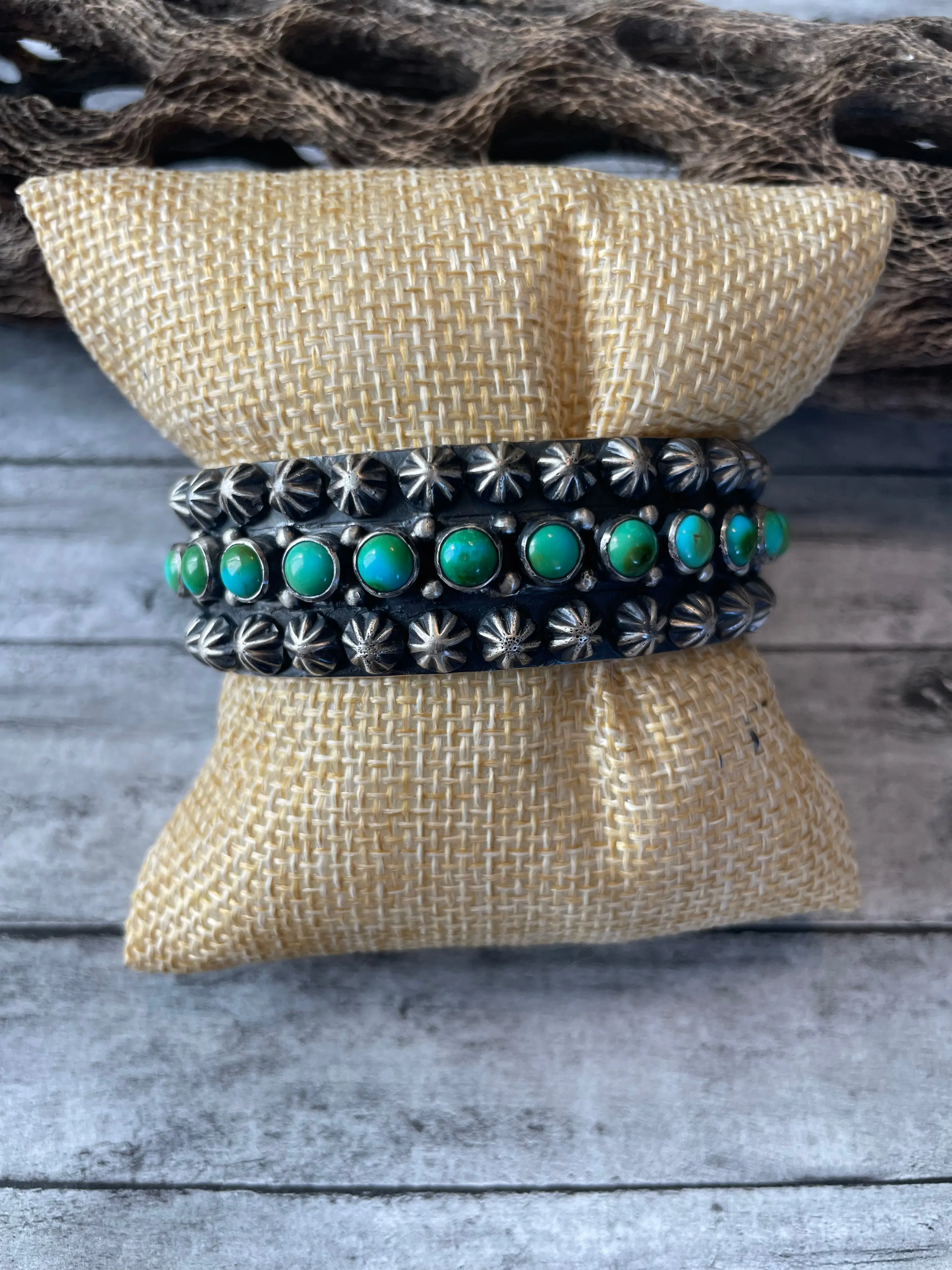 Handcrafted Sterling Sonoran Mountain Turquoise Cuff Bracelet by Akee Douglas /