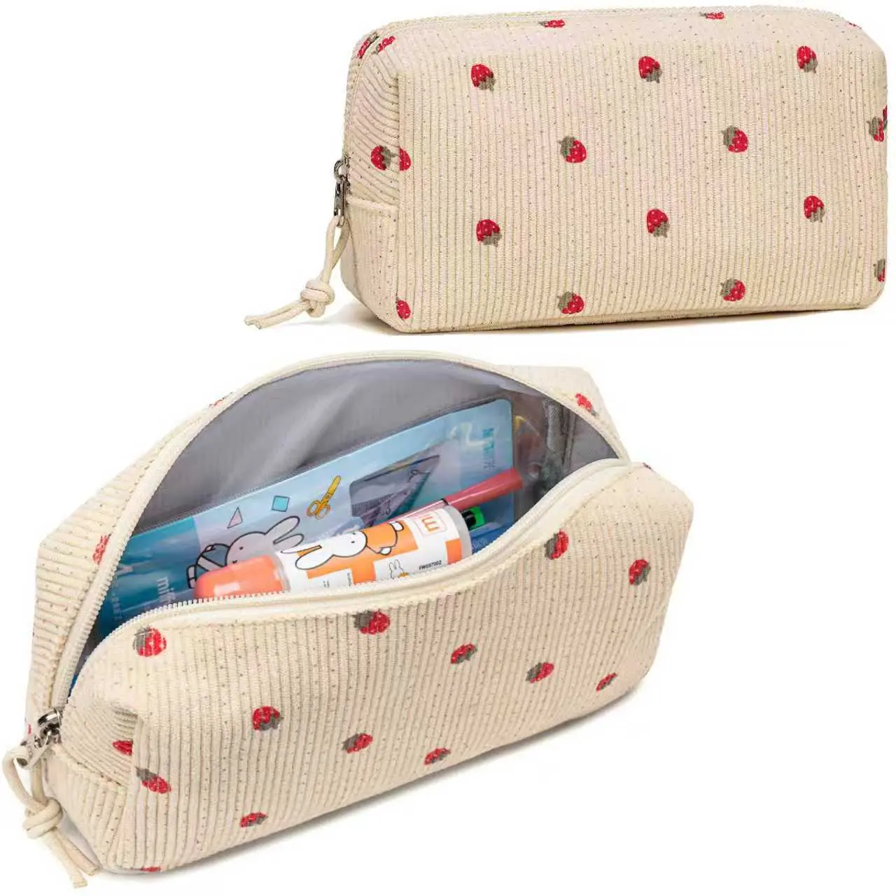 Cute Fabric Pencil Box for Girls, Kawaii Cartoon Pen Pouch for School Supplies Organization with Bag Holder, Kawaii Look, Unisex Kids, Slip On