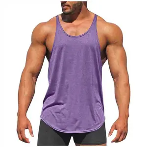 Thin Strap Muscle Men Training Cotton Round Hem Solid Color Tank Top, Sleeveless, Menswear, 100% Cotton, Plain