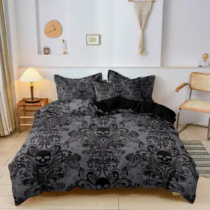 3pcs Soft & Breathable Duvet Cover Bedding Set - HD Black Floral Skull Pattern, Includes 1 Duvet Cover and 2 Pillowcases (No Insert) - Perfect for All Seasons, Machine Washable, Halloween Present Bedroom Bedding Set