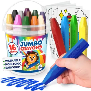 Jumbo Crayons For Toddlers 1-3 - 16pc Toddler Crayons For Kids - With Printed & PDF Crayon Color Sheets - Non Toxic, Washable, Large & Easy To Grip - Toddler Coloring Art Supplies