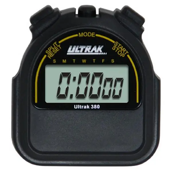 Ultrak 380 Sport Stopwatch - Black, 1/100 Second Accuracy, Adjustable Wristband, All Weather Conditions, Cumulative Split, Date Function, Included Lanyard, Measures To 24 Hours, Real-Time Clock, Removable Back