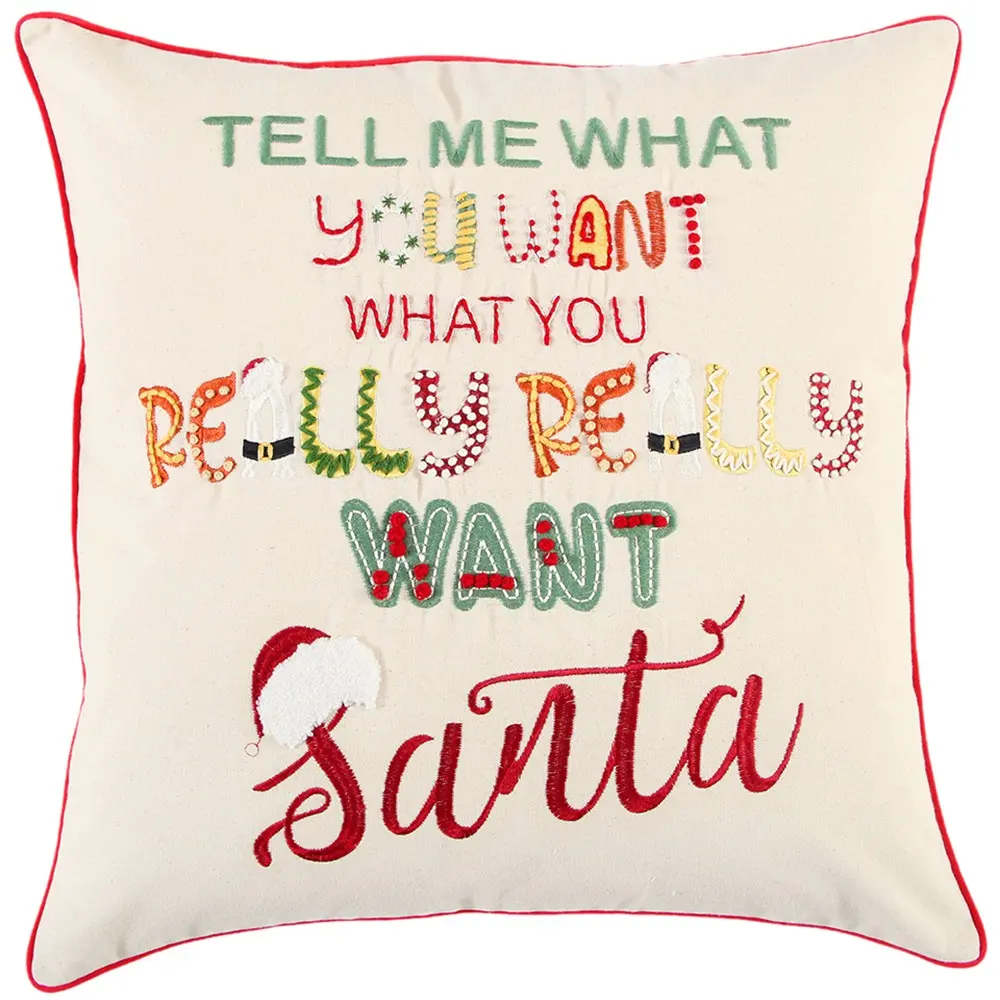 HomeRoots Ivory & Red Cheeky Santa Sentiment Throw Pillow, Home Decorative Cushion for Jolly Christmas Decor, Holiday Festive Home Supplies