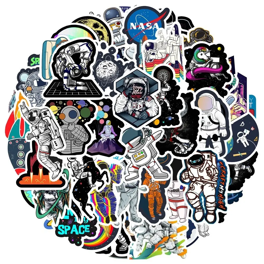 50PCS Cartoon Astronaut Waterproof Graffiti Adhesive Fun Stickers for Helmet Bicycle Pencil Case DIY Decals