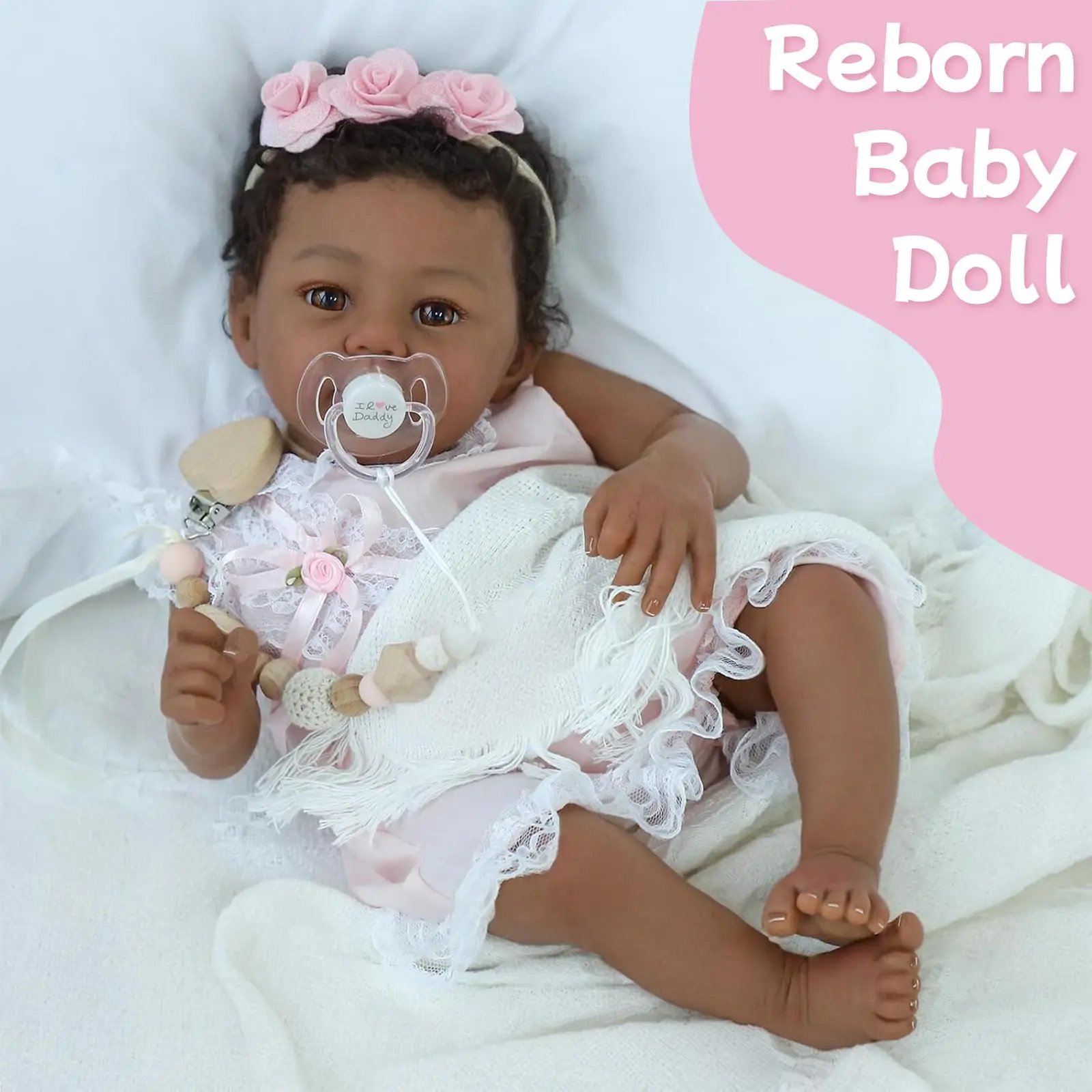 [WOOROY] Reborn Baby Doll Abigail - Excellent Birthday & Christmas Gift, 18 In Africa American Newborn Realistic Baby Doll with Soft Weighted Cloth Body, Gift Toys for Ages 3+ Cuddly Doll Gift Girl Dolls