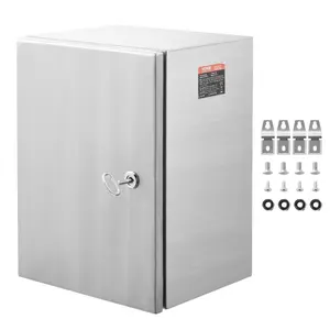 VEVOR Steel Electrical Box, 16x 12x 10, 304 Stainless Steel Electrical Enclosure Box, Wall-Mounted Outdoor Electrical Electronic Equipment Enclosure with Mounting Plate Hinges Lock, IP66 Waterproof