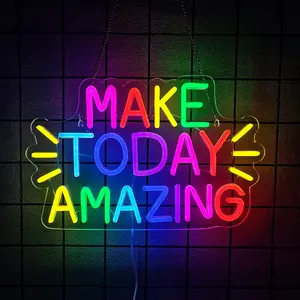 Make Today Amazing Neon Sign Positive and Upward Quote Neon Light Sign for Wall Decor Rainbow Color  Light Up Sign for Home Cafe Party Wedding Birthday School Atmosphere Lighting