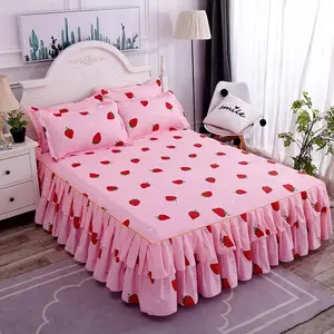 Feelyou Kawaii Strawberry Pattern Bed Sheets Aesthetic, Microfibre Luxury Fitted Sheet Set with Deep Pockets, Easy Care Maintenance Twin/Queen Size Home Decor Bedding,summervibes