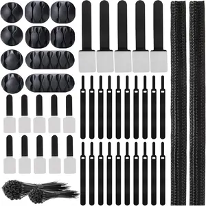137 count  Management Kit 4  Sleeve Split 100  Zip Ties 10  Clips 15 Adhesive Wall  Tie 10  Zip Tie for TV  Office  Under Desk