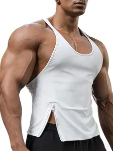 Men's Fitness Tank Top, Quick-Dry Sleeveless T-Shirt, Side Zip Design, Gym Workout Apparel, Running Basketball Shirt, Muscle Training Clothes
