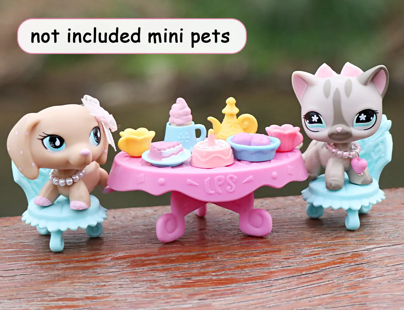 Mini Dollhouse Tea Party Furniture Set, Pink Oval Dining Table with 2 Light Blue Lace Chairs, Pretend Dessert Cake Ice Cream Teapot Food Accessories, Tiny Miniature Kitchen Playset Decor for Small Pet Doll Figures, Pretend Play Toy Gift for Girls Kids