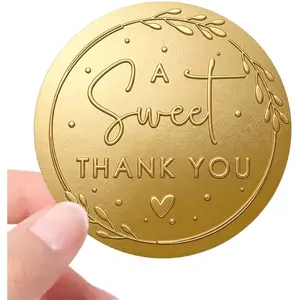 100 Pack Embossed "A Sweet Thank You" Stickers,  Foil Round Favor Labels, Raised Metallic Seals for Wedding Favors,  Shower, Party  Bags &  Packaging, 1.6 Inch ()