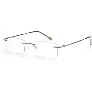 Titanium Small Rectangle Glasses for Men Blue Light Blocking Eyewear Ultralight Anti Eye Strain Rimless Eyeglasses Reduce  Gunmetal Frames