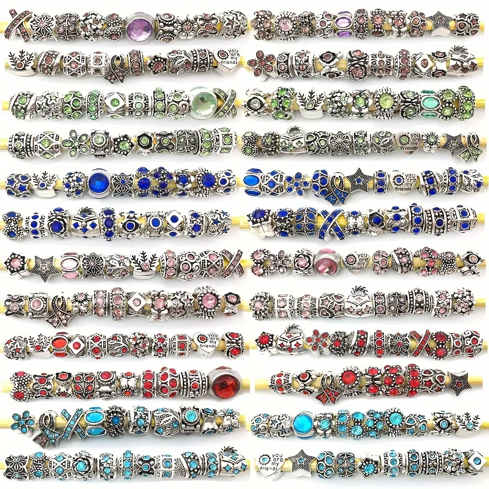 Jewelry Making Supplies Kit with Metal Alloy Spacer Beads, Large Hole Charms, and Rhinestone Pendants for DIY Bracelet Beading Crafts, Beading Making, Beads For Crafts