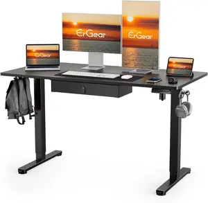 Ergear Electric Standing Desk with Drawer, 48 X 24 Electric Stand up Desk, Ergonomic Adjustable Table with Storage, Computer Workstation with Cable Management, Headphone/Bag Hooks, Home Office, Black ErGear