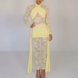 Roya - Sheer Lace Draped Jumpsuit