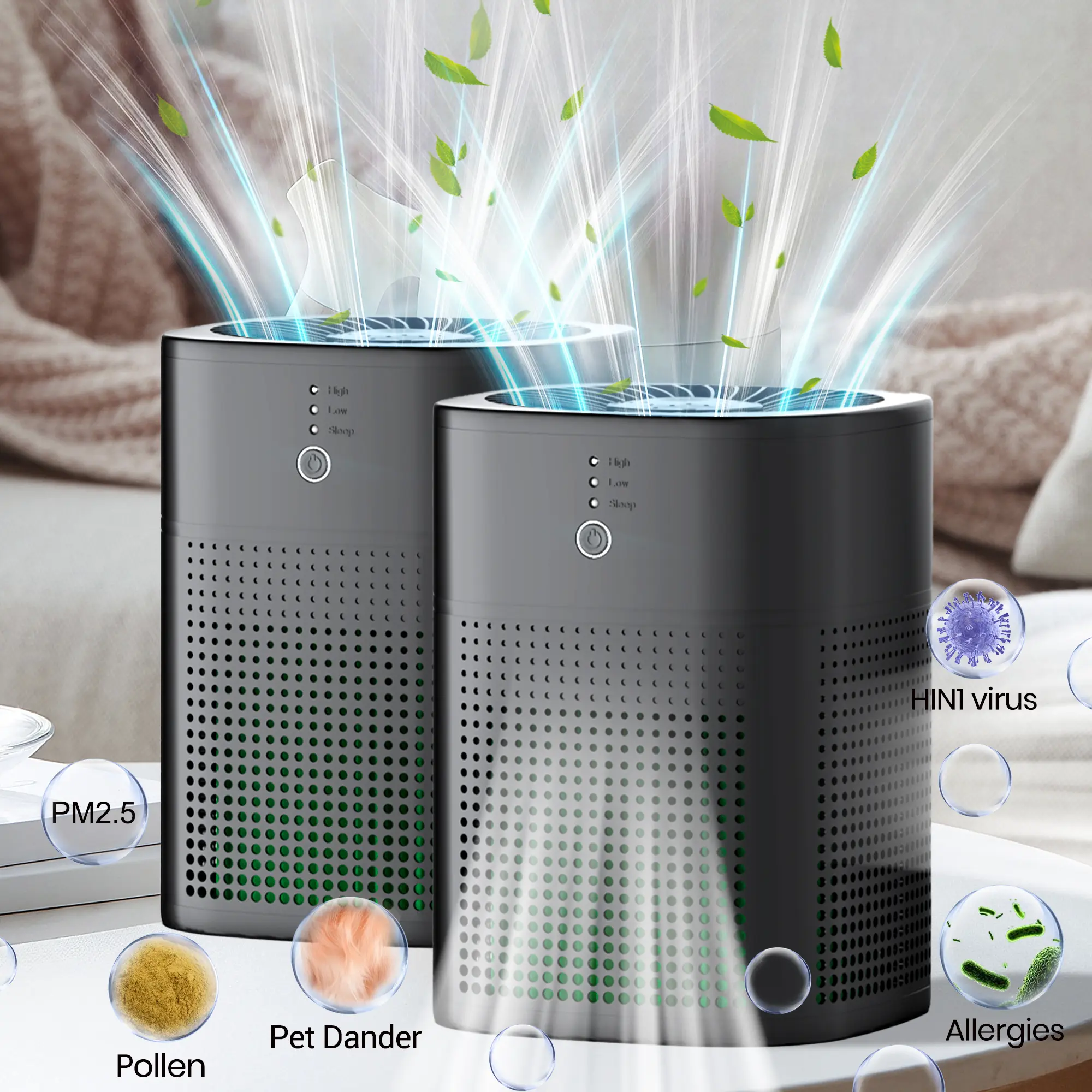 CHIVALZ 2-Pack Portable True HEPA Filter Air Purifiers, CARB Certified Home Air Cleaner with Aromatherapy, Timer Mode, 24dB Quiet Sleep Mode, Pet & Smoke Removal for Living Room