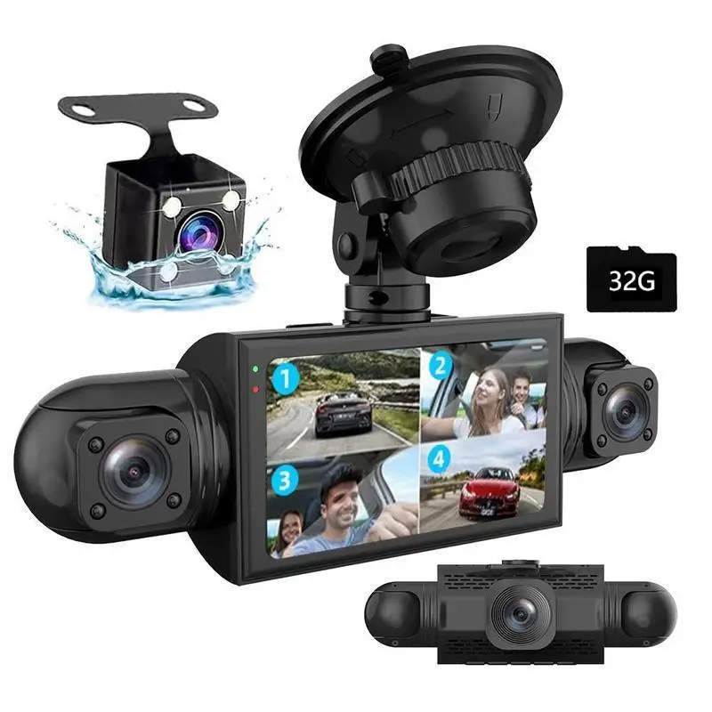 【Roinvou】3 inch Dash Cam with 1080P Front & Inside Left & Right & 480P Rear Pull360 View, Loop Recording Dash Camera for Cars, HD Night-Vision Gravity