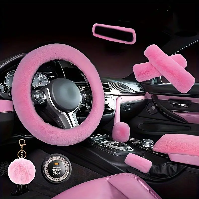 Solid Color Car Steering Wheel Cover (9 Counts/set), Soft Plush Steering Wheel Protector, Solid Color Car Steering Wheel Cover for Women & Girls, Inte