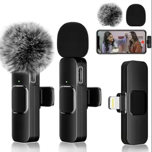 2 pos Wireless Lavalier Microphones for iPhone, Android, iPad - Mini Wireless Clip-on Microphones Crystal Clear Sound Quality for Recording, Live Streaming, Vlog