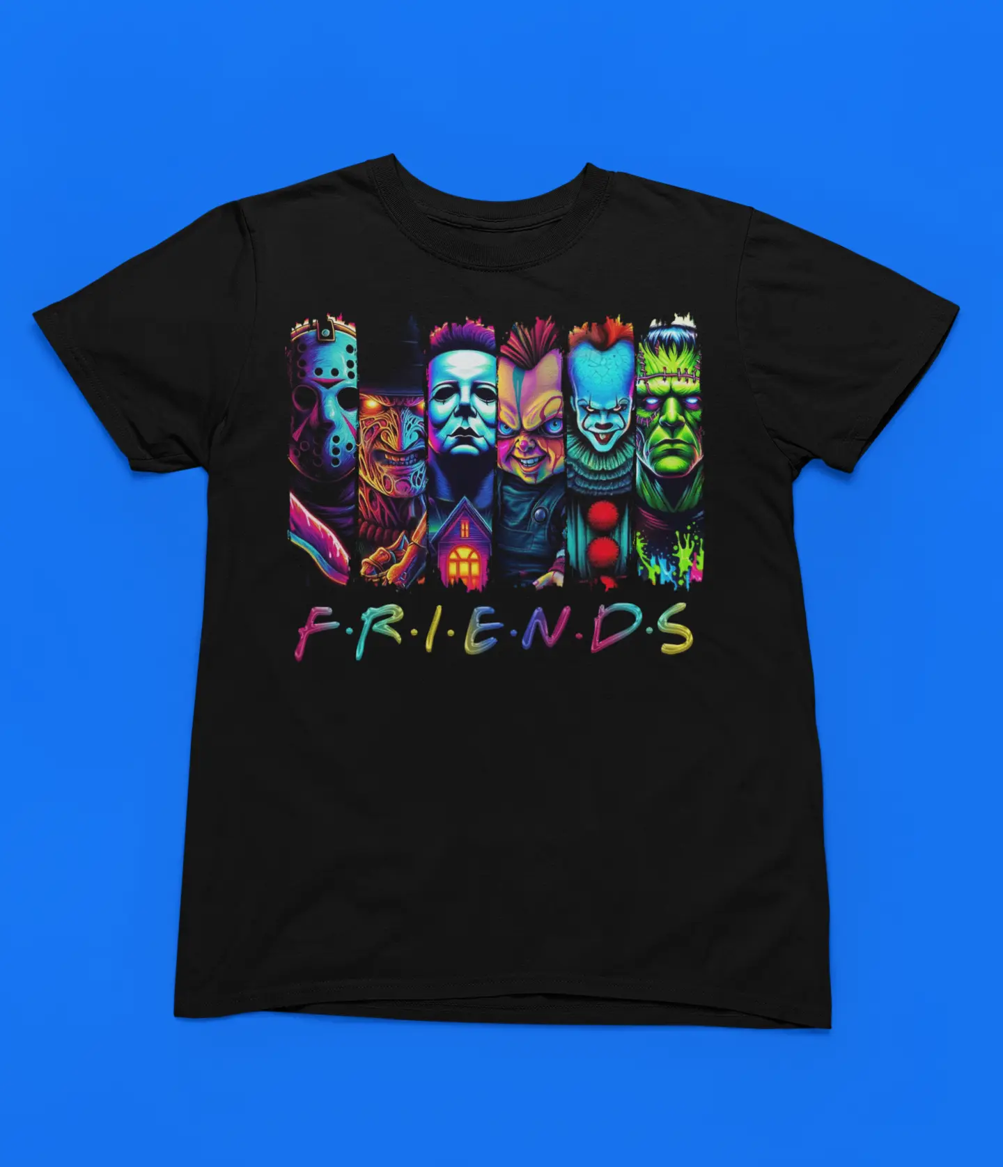 Men's Short-Sleeve Casual Spooky Neon Friends Halloween Horror T-Shirt, Menswear Daily Top, Aesthetic, Shortsleeve Love Streetwear