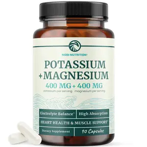 Nobi Nutrition Potassium Magnesium Supplement 400mg Each 90 Capsules for Heart Health Muscle Support Energy Bone Health Sleep Mood Support Electrolyte Balance