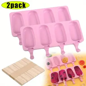 52 Pcs Popsicle Silicone Molds Set,Including 2 Ice Cream Molds with 50 Wooden Sticks for Cake Pop,Ice Pop,Cakesicles,Christmas Party Gifts,Hand Tools Kits
