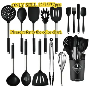 37-Piece Silicone Kitchen Utensil Set, Stainless Steel Handle, Non-Stick Heat Resistant, Includes Storage Rack, Kitchen Utensils Set, Kitchen Cooking Utensils, Kitchen Utensils Gadgets