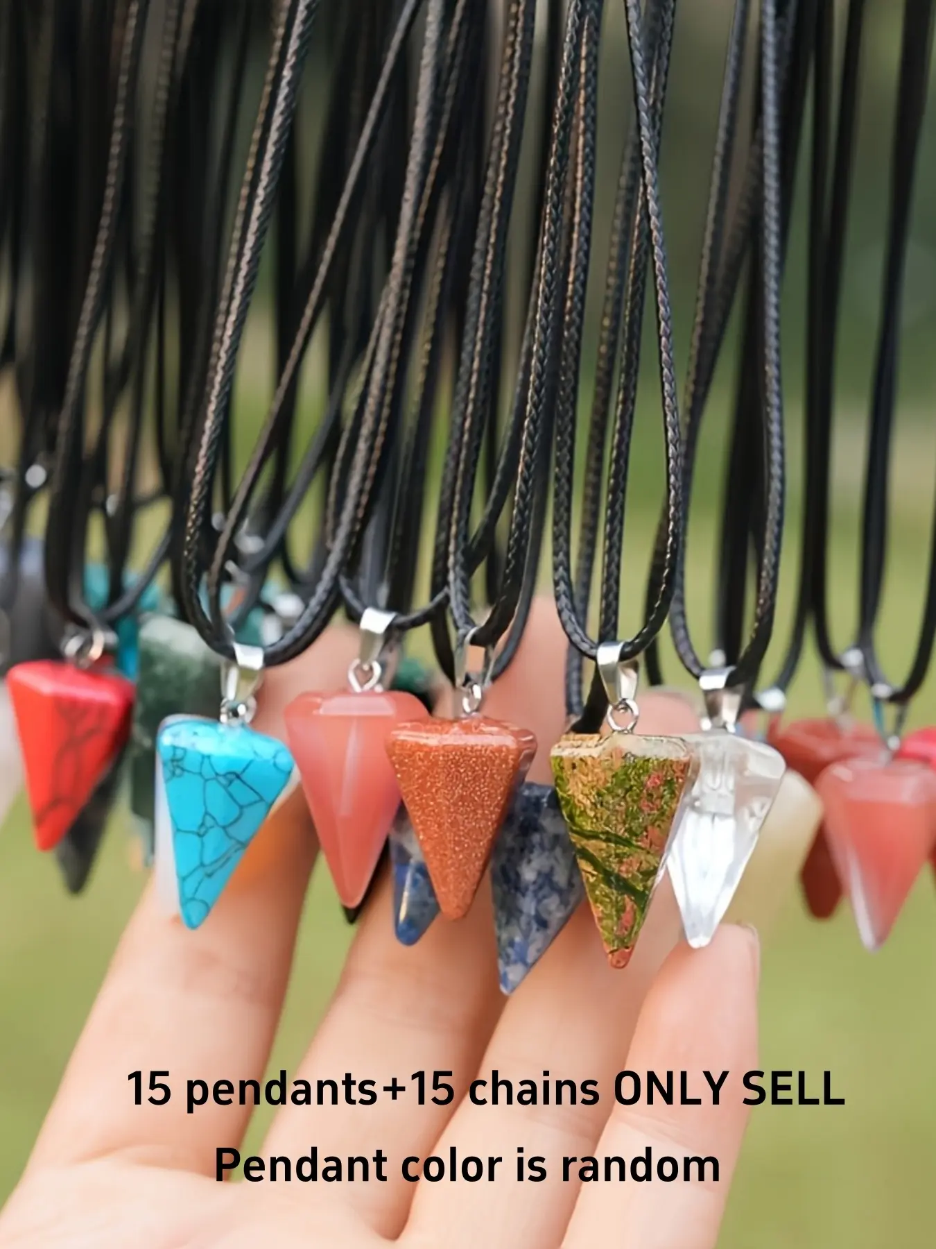 15Pcs Natural Crystal Hexagonal Pyramid Pendulum Necklace Black Leather Cord DIY Jewelry Making Kit for Party Gift 15 Pendant 15 Chain Natural Stone Necklace
